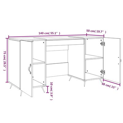 vidaXL Skrivbord brun ek 140x50x75 cm konstruerat trä