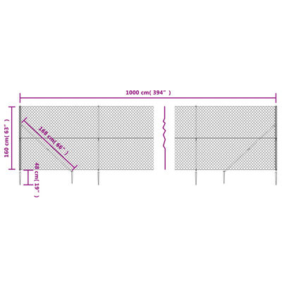 vidaXL Gunnebostängsel med markspett silver 1,6x10 m