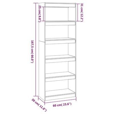 vidaXL Bokhylla/Rumsavdelare vit 60x30x167,5 cm massiv furu