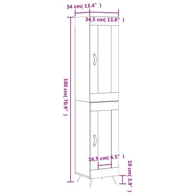 vidaXL Högskåp vit 34,5x34x180 cm konstruerat trä