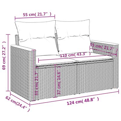 vidaXL Loungegrupp för trädgården m. dynor 11 delar beige konstrotting