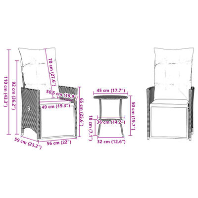 vidaXL Bistrogrupp med dynor 3 delar beige konstrotting