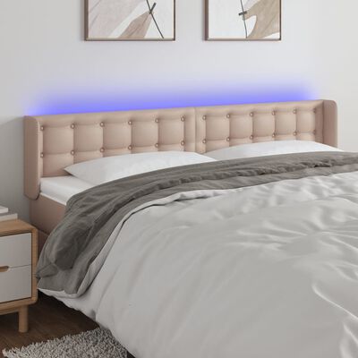 vidaXL Sänggavel LED cappuccino 183x16x78/88 cm konstläder