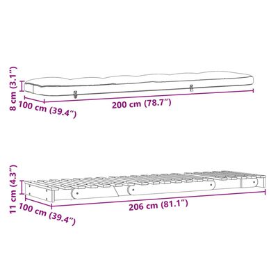 vidaXL Futonbäddsoffa med madrass 100x206x11 cm massivt douglasträ