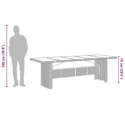 vidaXL Trädgårdsbord med glasskiva svart 240x90x75 cm konstrotting