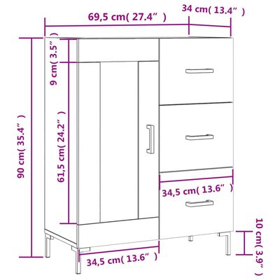 vidaXL Skänk betonggrå 69,5x34x90 cm konstruerat trä