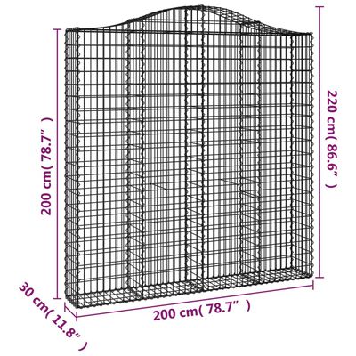 vidaXL Gabioner bågformade 3 st 200x30x200/220 cm galvaniserat järn