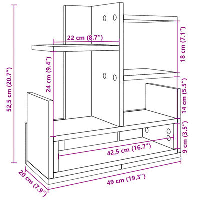 vidaXL Skrivbordshyllor rökfärgad ek 49x20x52,5 cm konstruerat trä