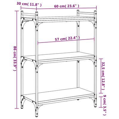 vidaXL Bokhylla 3 hyllplan grå sonoma 60x30x86 cm konstruerat trä