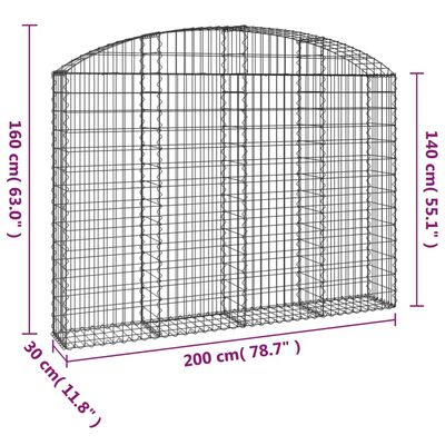 vidaXL Gabion bågformad 200x30x140/160 cm galvaniserat järn