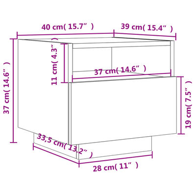 vidaXL Sängbord med LED-lampor vit 40x39x37 cm