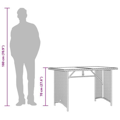 vidaXL Trädgårdsbord med glasskiva brun 110x68x70 cm konstrotting