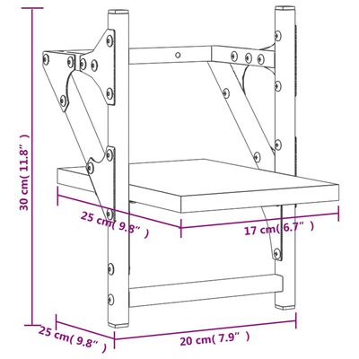 vidaXL Vägghyllor med stänger 2 st rökfärgad ek 20x25x30 cm