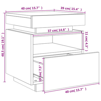 vidaXL Sängbord med LED-belysning grå sonoma 40x39x48,5 cm