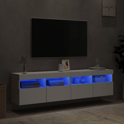 vidaXL Väggmonterad tv-bänk LED 2 st vit 80x30x40 cm