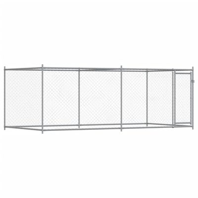 vidaXL Hundgård med dörr grå 4x2x1,5 cm galvaniserat stål