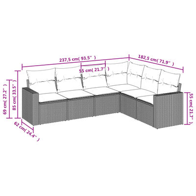 vidaXL Loungegrupp med dynor 6 delar svart konstrotting