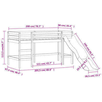 vidaXL Loftsäng med tunnel blå 90x200 cm massiv furu