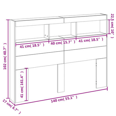 vidaXL Sänggavel med LED sonoma-ek 140x17x102 cm