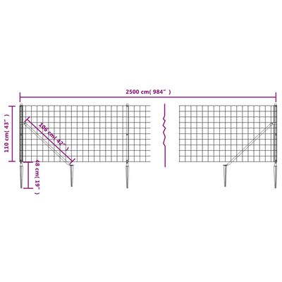 vidaXL Stängsel med markspett antracit 1,1x25 m