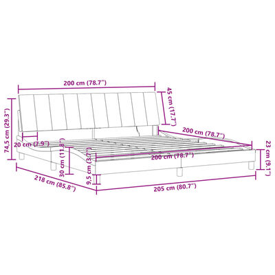 vidaXL Sängram med LED-belysning svart 200x200 cm sammet