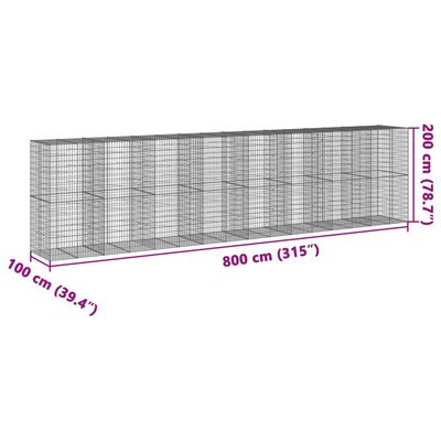 vidaXL Gabionkorg med skydd 800x100x200 cm galvaniserat järn