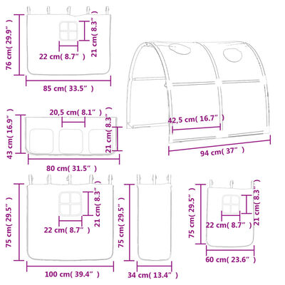 vidaXL Loftsäng med tunnel vit&svart 90x200 cm massiv furu