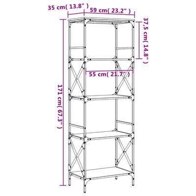 vidaXL Bokhylla med 5 hyllplan svart 59x35x171 cm konstruerat trä