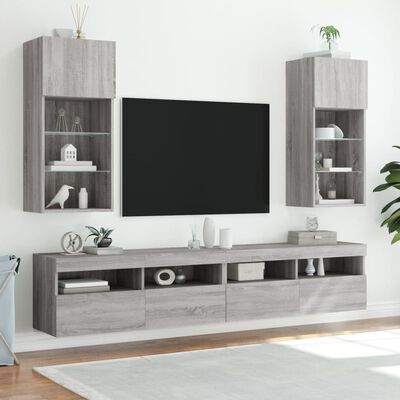vidaXL Tv-bänk med LED-belysning grå sonoma 40,5x30x90 cm