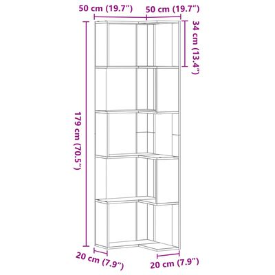 vidaXL Bokhylla hörn 5 hyllplan sonoma-ek 50x50x179 cm konstruerat trä