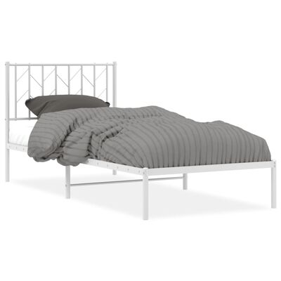 vidaXL Sängram med huvudgavel metall vit 90x190 cm