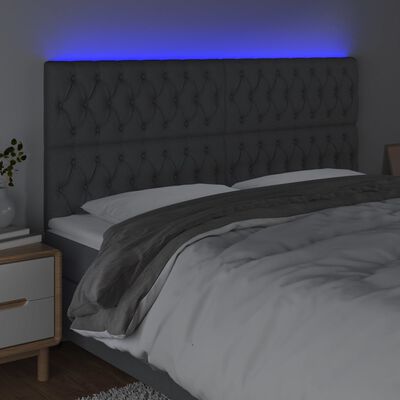 vidaXL Sänggavel LED mörkgrå 180x7x118/128 cm tyg