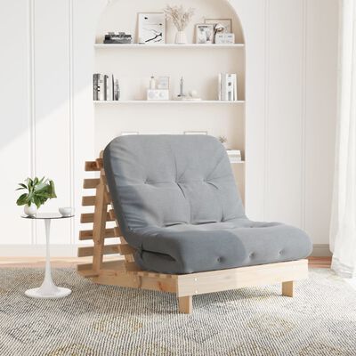 vidaXL Futonbäddsoffa med madrass 90x206x11 cm massiv furu