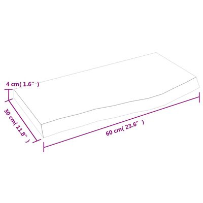 vidaXL Bänkskiva badrum mörkbrun 60x30x(2-4) cm behandlat massivt trä