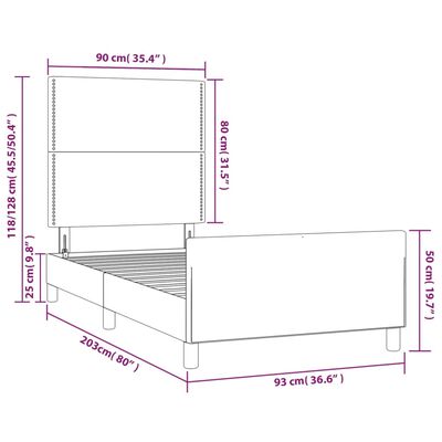 vidaXL Sängram med huvudgavel grå 90x200 cm konstläder