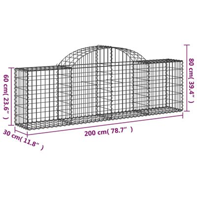 vidaXL Gabioner bågformade 30 st 200x30x60/80 cm galvaniserat järn