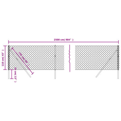 vidaXL Gunnebostängsel silver 1,1x25 m