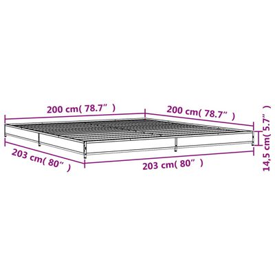 vidaXL Sängram brun ek 200x200 cm konstruerat trä och metall