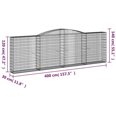 vidaXL Gabioner bågformade 5 st 400x30x120/140 cm galvaniserat järn