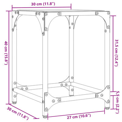 vidaXL Soffbord med transparent glasskiva 30x30x40 cm stål