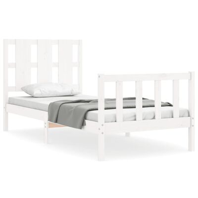 vidaXL Sängram med sänggavel vit 90x190 cm massivt trä