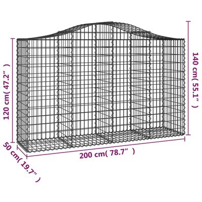 vidaXL Gabioner bågformade 2 st 200x50x120/140 cm galvaniserat järn