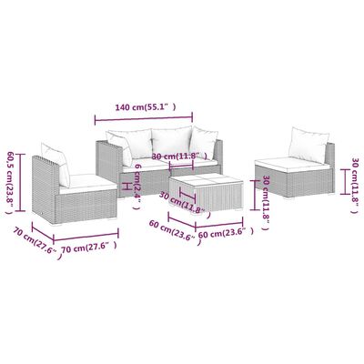 vidaXL Loungegrupp med dynor 5 delar konstrotting brun