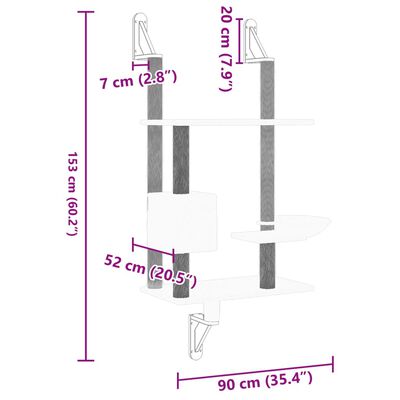 vidaXL Väggmonterat klösträd med klöspelare ljusgrå 153 cm