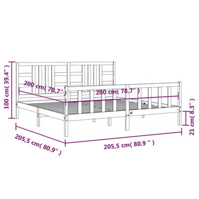 vidaXL Sängram med huvudgavel vit 200x200 cm massivt trä