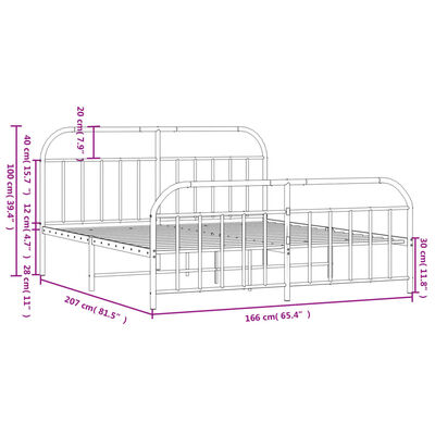 vidaXL Sängram utan madrass med fotgavel metall svart 160x200 cm