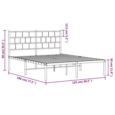 vidaXL Sängram med huvudgavel metall vit 120x190 cm