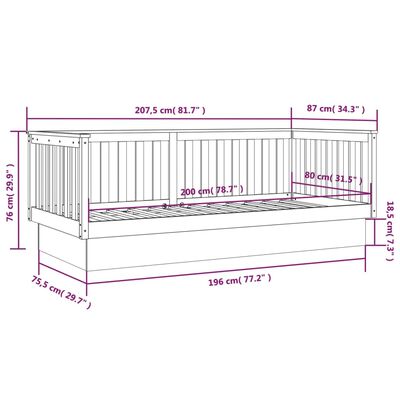 vidaXL Dagbädd utan madrass vit 80x200 cm massiv furu