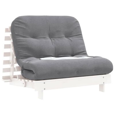 vidaXL Futonbäddsoffa med madrass vit 100x206x11 cm massiv furu