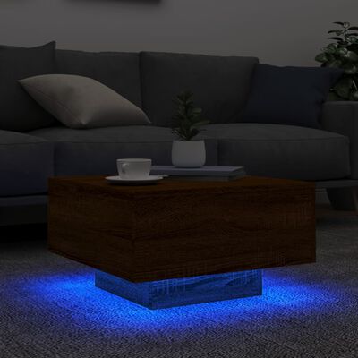 vidaXL Soffbord med LED brun ek 55x55x31 cm